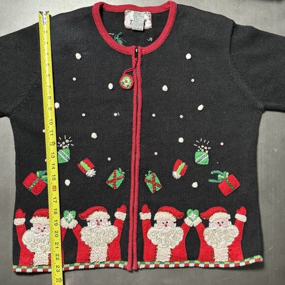 VTG‎ Tiara International Christmas Cardigan Full Zip Sweater Jacket 90s Santa - Picture 9 of 12